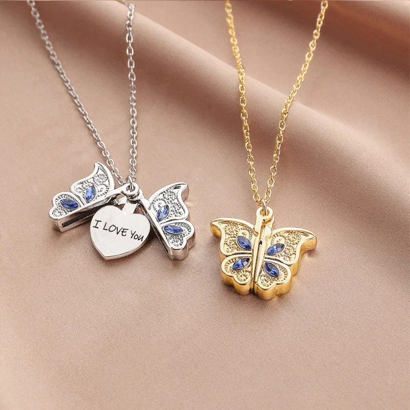 

Trendy Cute Animal Butterfly Heart Pendant Can Be Opened Necklace Photo Album Box Pendant Necklace Jewelry