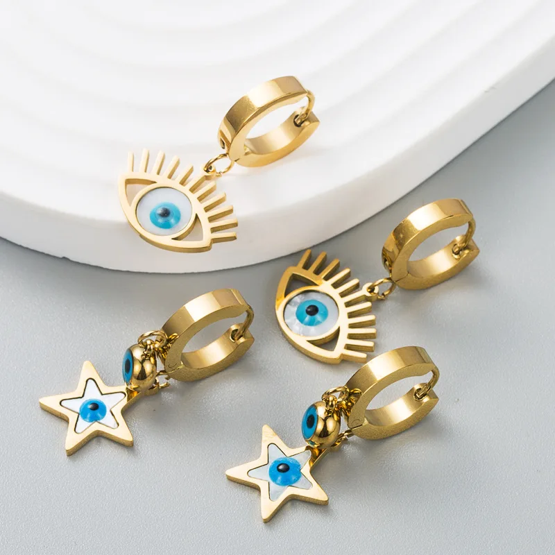 

Designer 2022 Trendy Evil Eye Jewelry Statement Drop Earrings 18K Gold Plated Stainless Steel Ear Cuff Earrings Jewelry