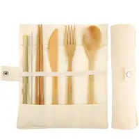 

Outdoor Portable Utensils with Case Fork Knife Spoon Chopsticks Straw Straw-cleaning brush Bamboo Utensils Set