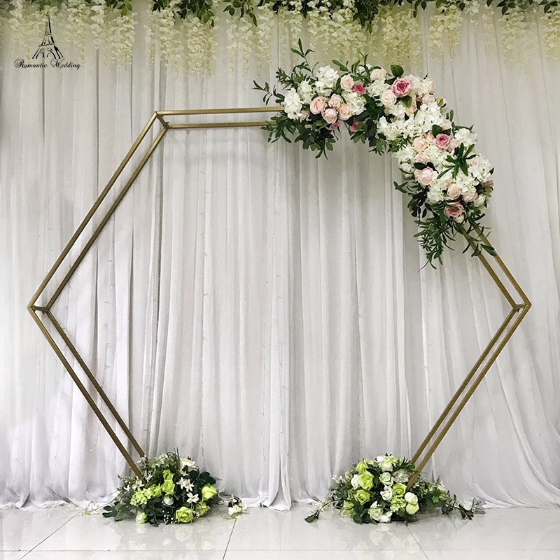220cm Tall Hexagon Gold Metal Arch Flower Stand Backdrop For Wedding ...