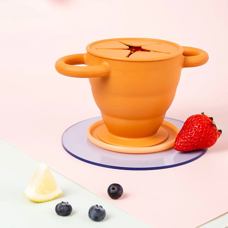 

Laser logo baby food silicone snack cup baby silicone baby suction bowl bowl cover with a handle with suction cup, Natural