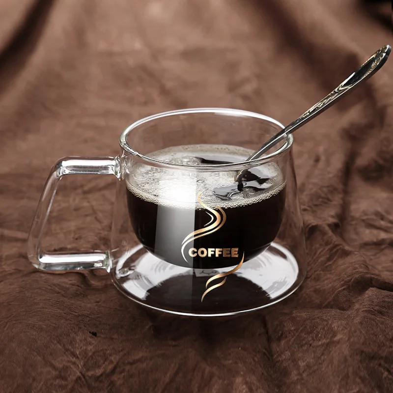 

Creative Glass Cup With Handle Borosilicate Double-layer Coffee Cup, Transparent