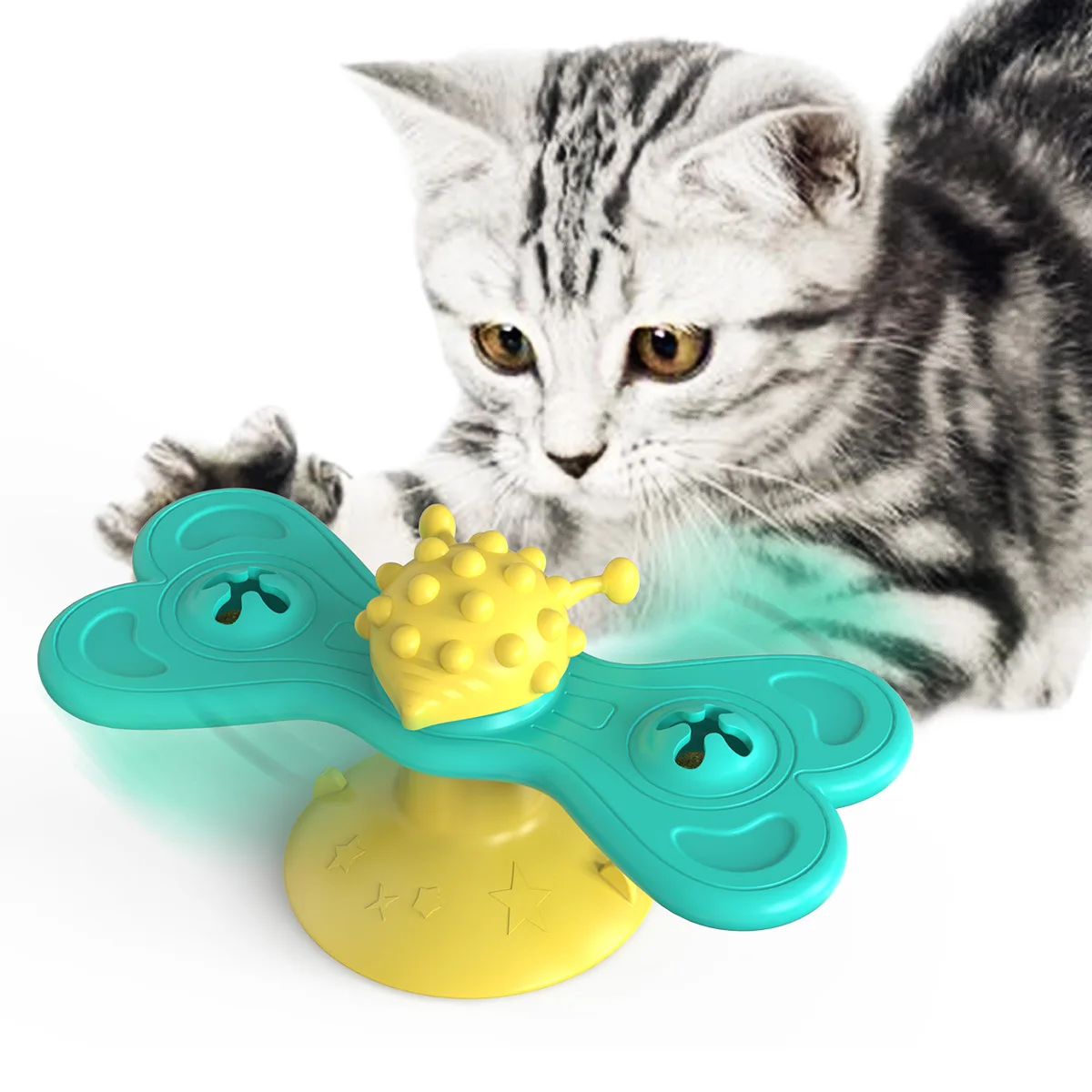 

Pet Products Cat Toothbrush Multifunctional Interactive Windmill Catnip Toy, Yellow,green,lake blue,the blue,yellow+blue,blue+yellow