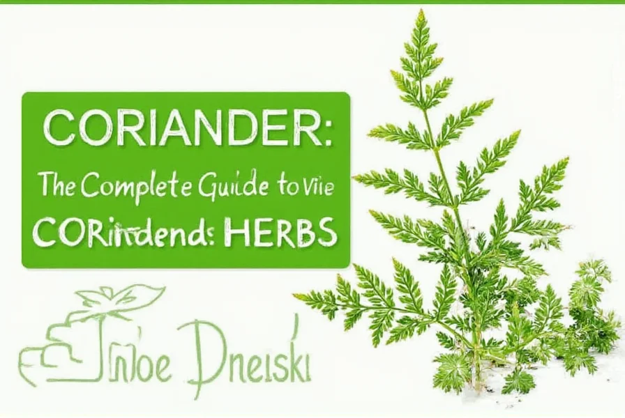 Fresh coriander plant showing leaves, flowers, and seeds
