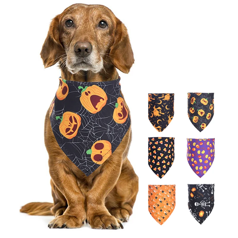 

FAST DISPATCH Halloween Dog Bandana Pumpkin Reversible Triangle Bibs Scarf Accessories for Dogs Cats Pets, Red/green/blue