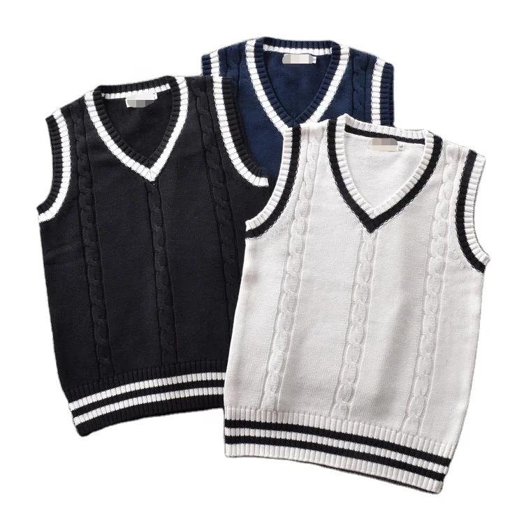 

ODM OEM College British style V-neck men and women twist color JK school uniform 100%cotton cos sleeveless vest sweater