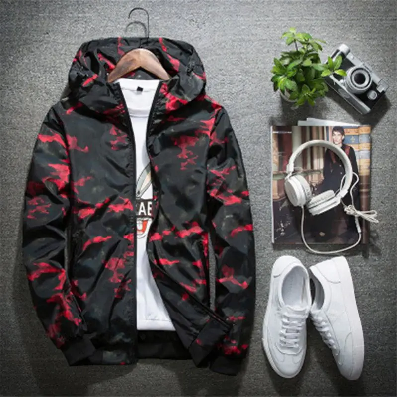 

Men's Camouflage Jacket Spring Autumn Handsome Hooded Slim Men's Spring Printed Coat