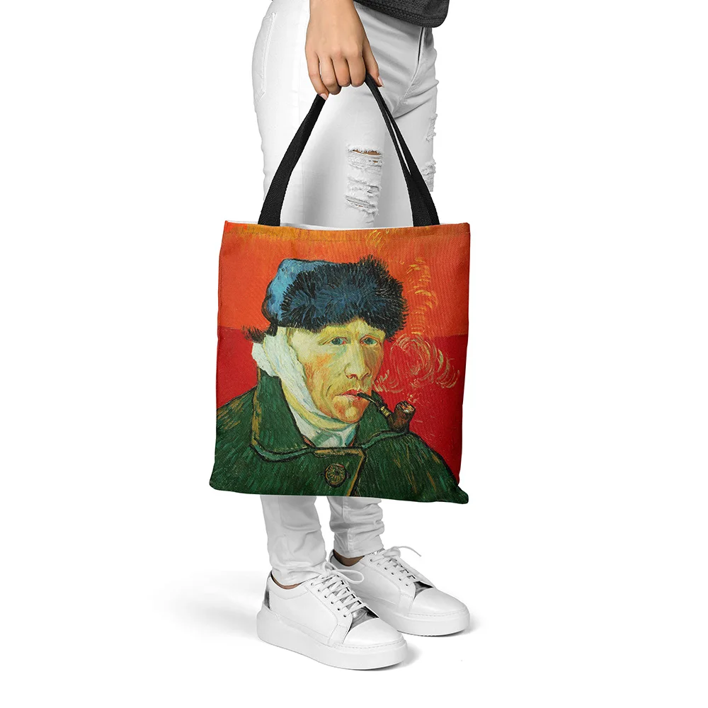 

Van Gogh Self-portrait Canvas Shopper Bag Famous Oil Painting Ladies Shoulder Bags With Zipper Lightweight Eco-friendly Handbag