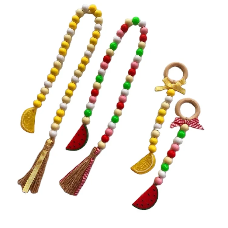 

Children Home Hanging Nordic Creative Hemp Rope Beaded Lemon Watermelon Fruit Decoration Tassel Craft Pendant Wood Beads