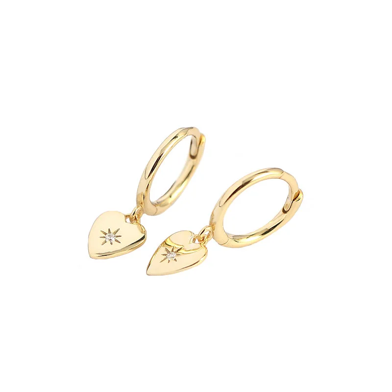 Fashion NEW 925 Sterling Silver Ins Cute Small Heart Star Heart Shape Hoop Earrings Jewelry for Women