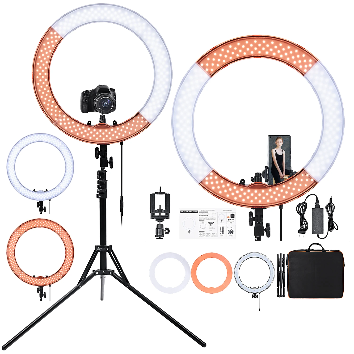 

FOSOTO RL18 hot sale Led Ring Light 18 inch photography light selfie Ring lamp with tripod stand For Youtube Makeup Tik tok