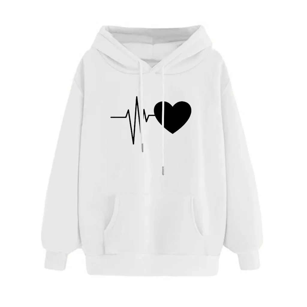 

Loose Fleece Hooded Sweater ECG Love Printing Women's Clothing Thickening Casual Ladies Shirt XQM
