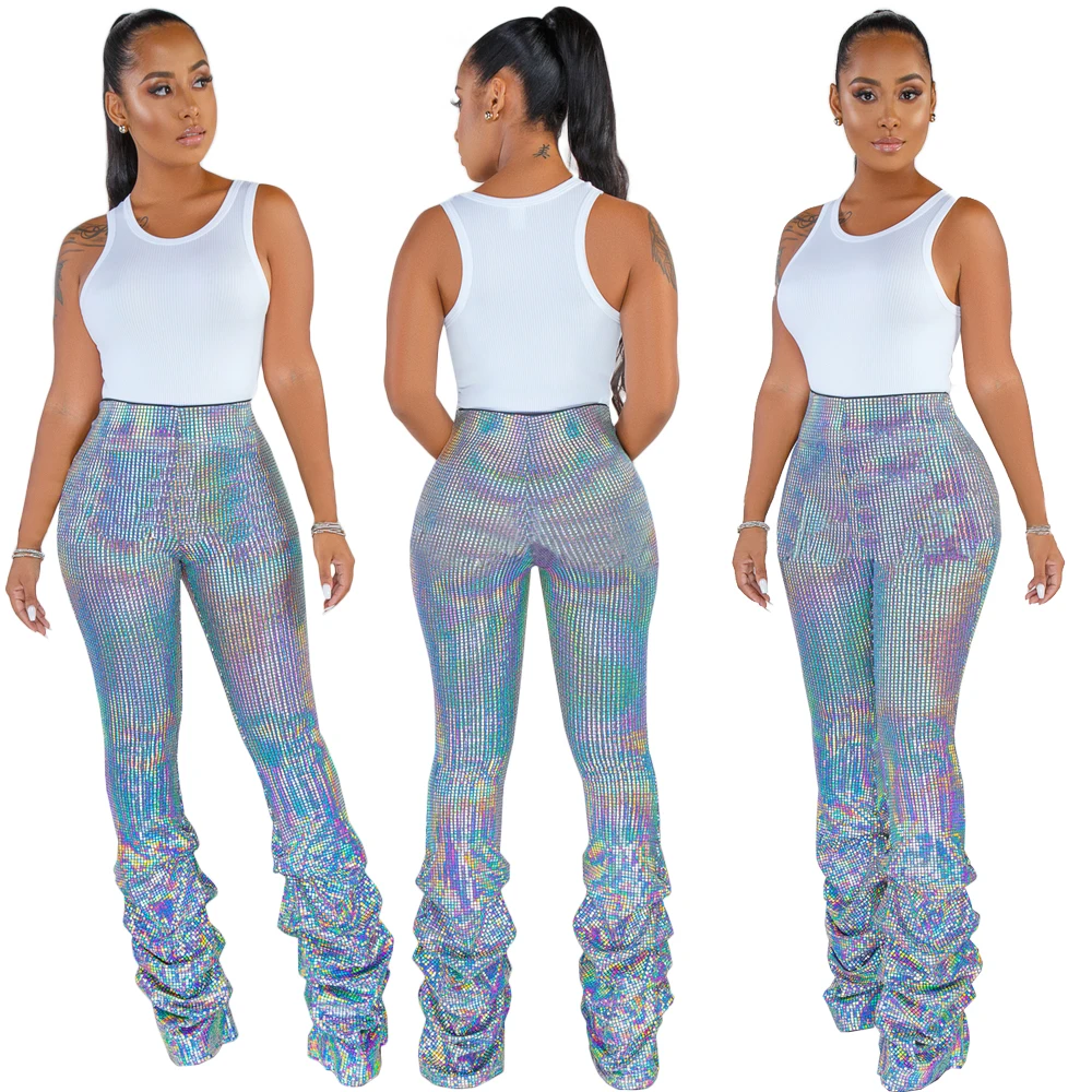 

FM-Y272 Fashion Sexy Sequins Leggings Hot Stamping Gradient Color Women Sequin Pant Women Clothing