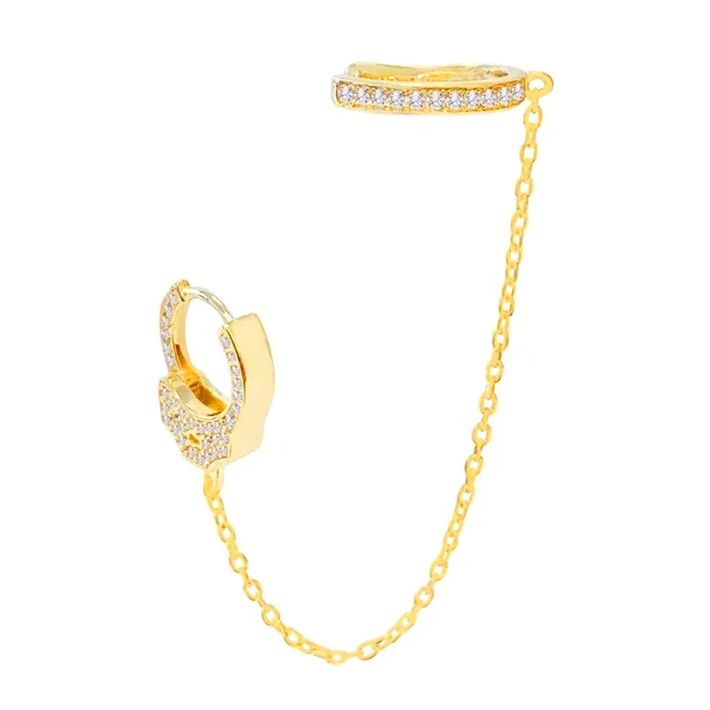

KSRA 925 Sterling Silver Jewelry Clear Stone Handcuffs Hoop Huggie Chain Tassel Earrings For Women, Gold and silver