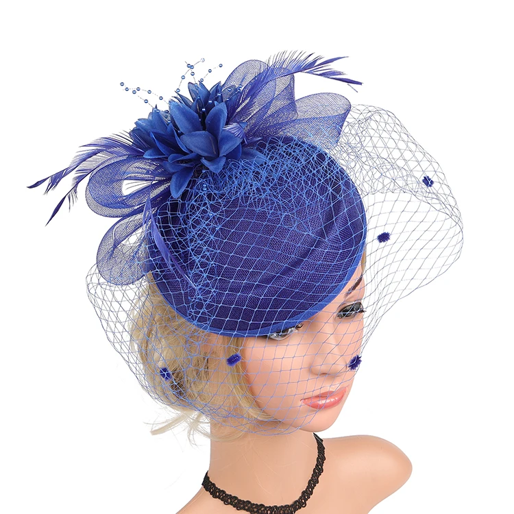 

New Navy Blue Fascinators Hats Fashion Sinamay Church Hat Wedding Hair Accessories Sun Hat for Women ladies