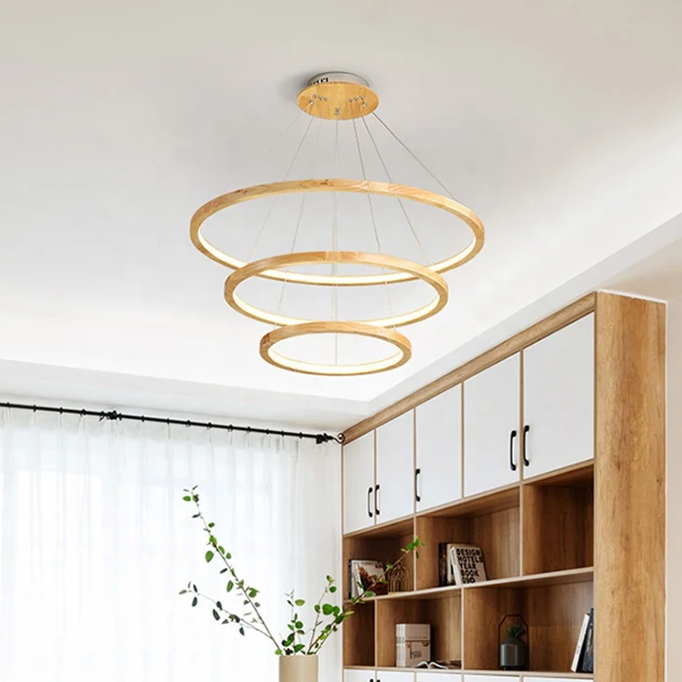 Custom large wood circle kitchen office modern american lamps home decor ceiling pendant light