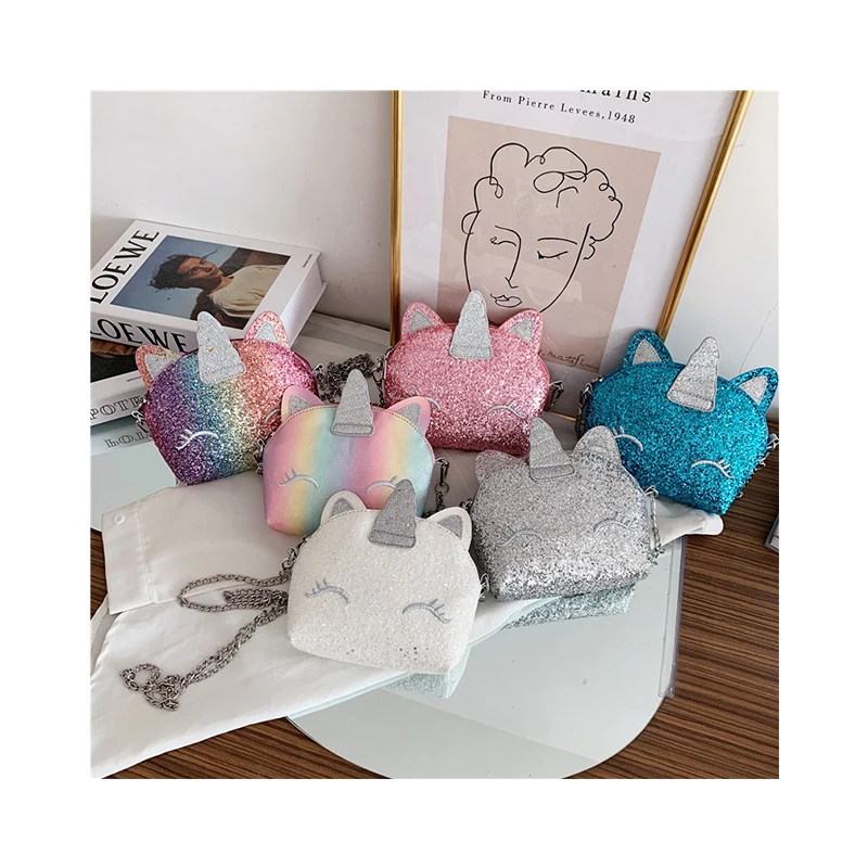 

Unicorn Fashion Sequin Women Messenger Bags New Cat Texture Chain Bolsas Funny Shoulder Bag Cute Girl Gradient Purses Small Tote