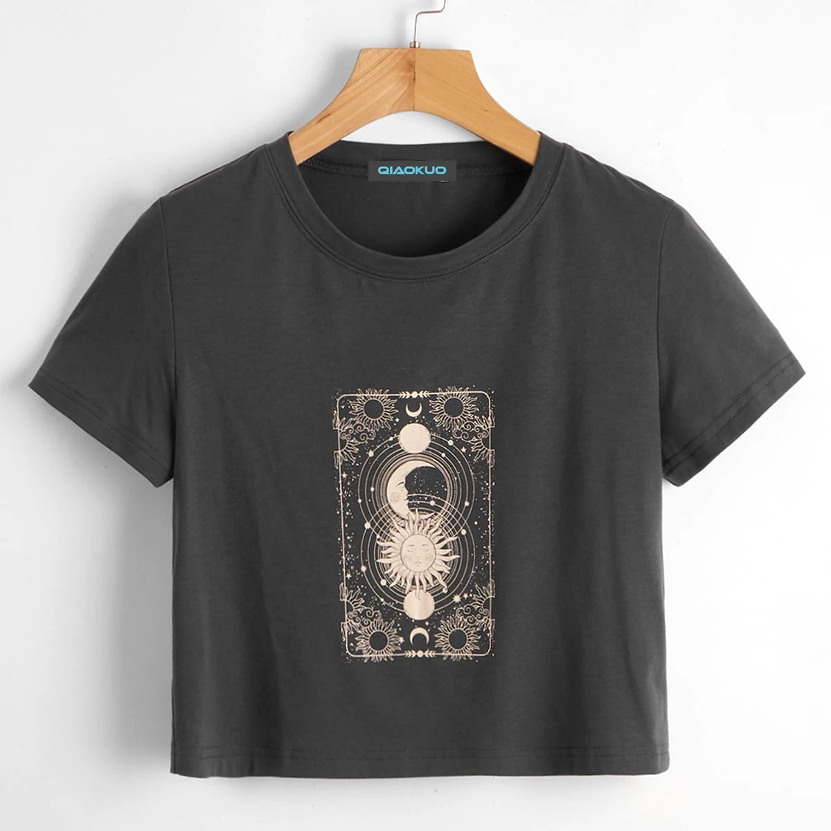 

Summer mini Short Sleeve T-shirt With Sun&Moon& Star Print Tops