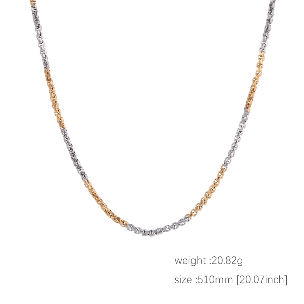 

High Quality Stainless Steel Shiny Double Square Linked Twist White Gold And Gold Plated Necklace Chain