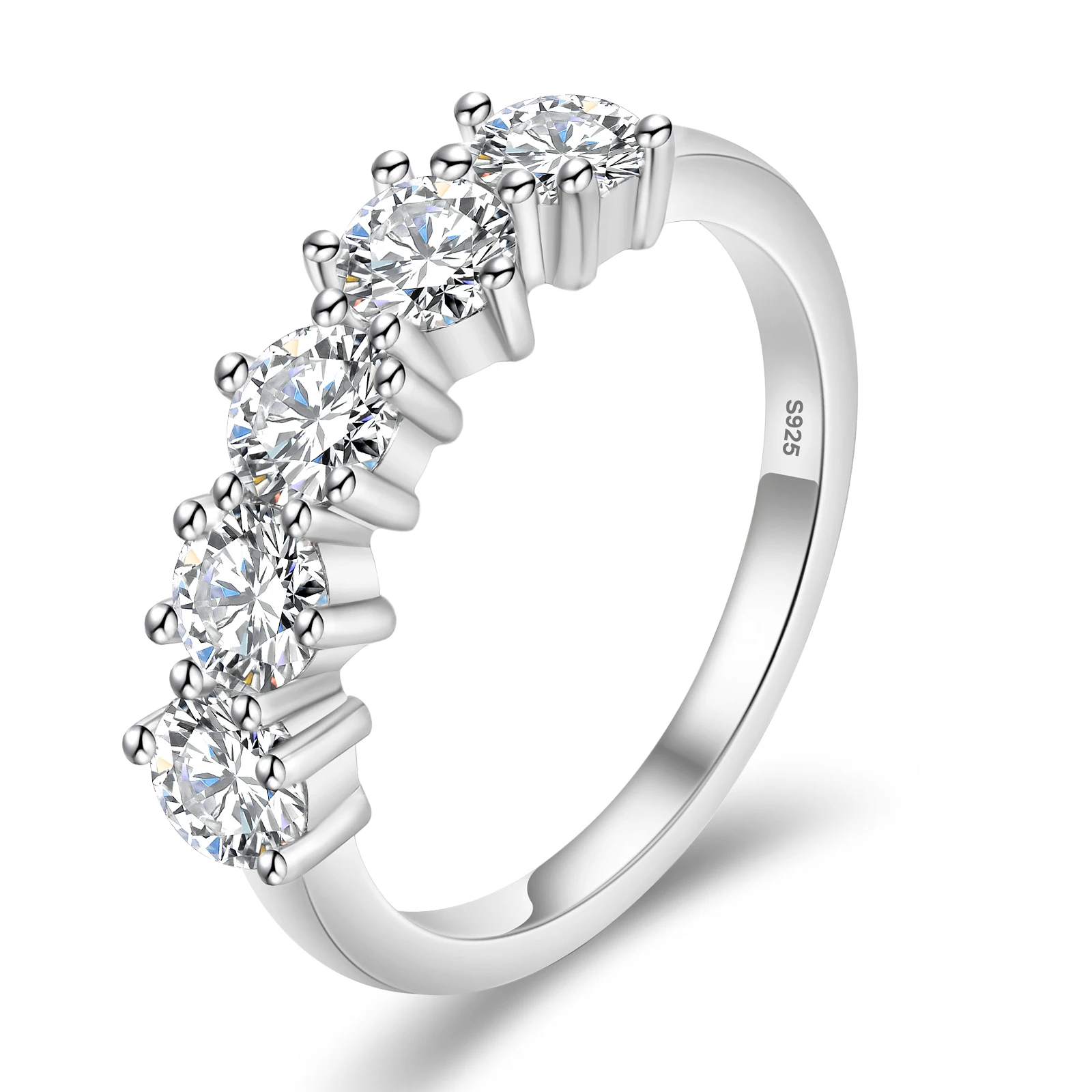 Anniversary Gifts 5 Stone Moissanite D VVS Lab Created Women Jewelry 14K White Gold Plated 925 Sterling Silver Wedding Band Ring