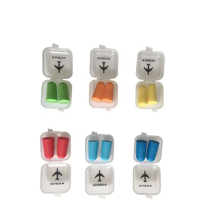 
Custom Printing PU Foam Earplug with Plastic Box for Sleeping Airline Ear Plugs for Noise Reduction 
