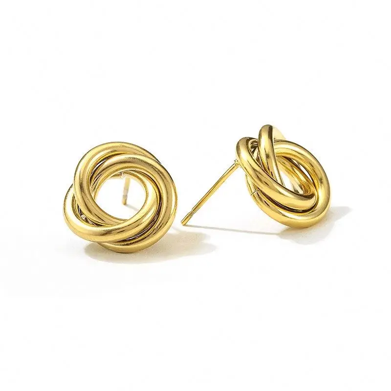 

Stainless Steel 18K Gold Plated Interwined Loops Stud Earrings