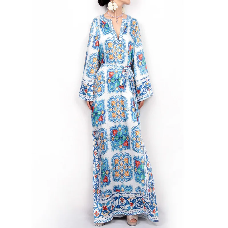 

dresses v neck print long sleeve vintage boho dress fashion hot style wholesale bohemian dresses