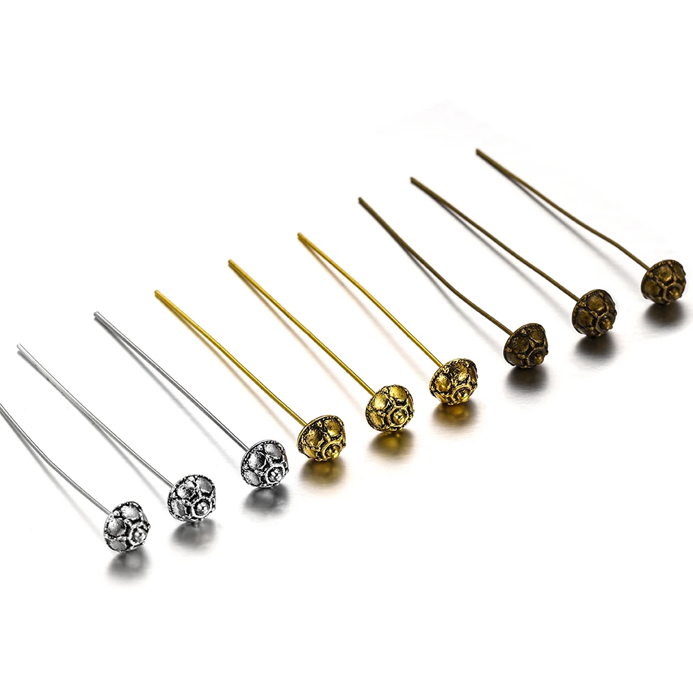 

20pcs 50mm Gold Flower Head Pins For Jewelry Making Diy Beads Ball Pins Needles Findings Women Jewelry Accessories Headpin, Antique gold/antique silver/ mix color