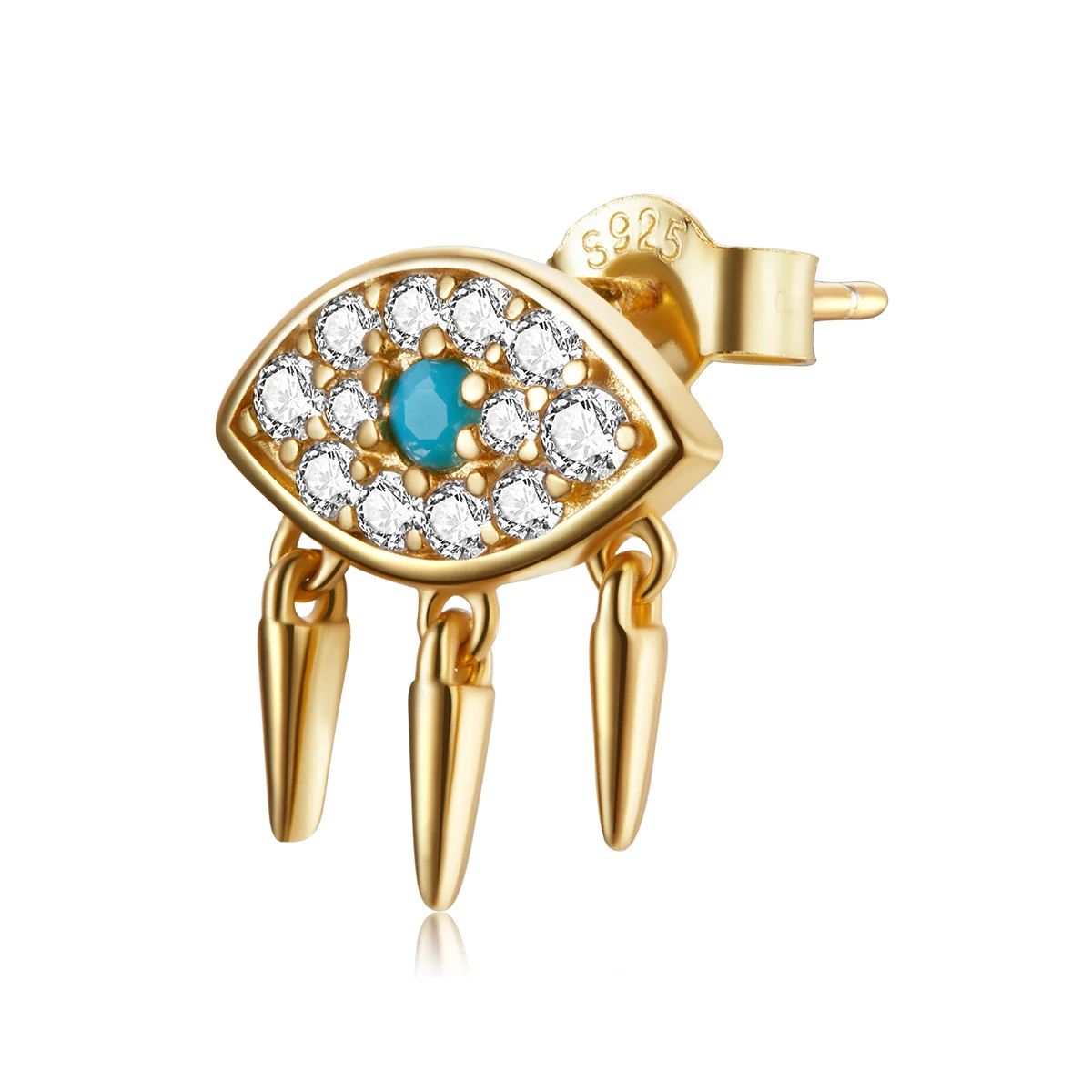 

BAMOER 1PC Golden Mysterious Spain Lucky Eye 925 Sterling Silver Earring Rocket Heart Lock Bee Colorful Fashion Jewelry SCE1138, Gold