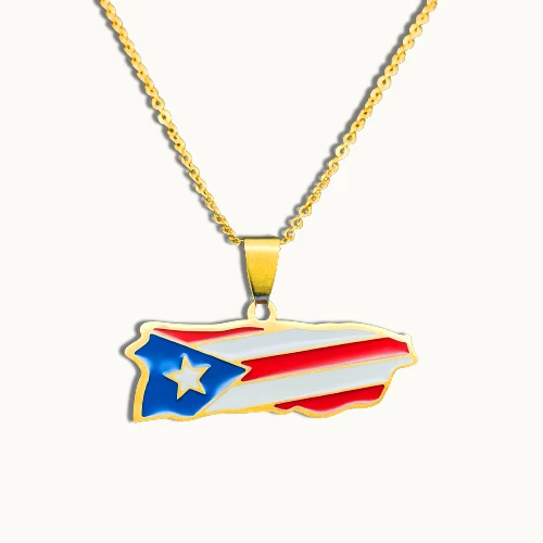 

Wholesale Different Chain Custom Country Puerto Rico Map Flag Pendant Necklace, Gold / silver / rose gold
