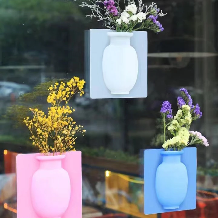 

Cheap Removable Magic Self-Adhesive Wall Hanging Silicone Vase, White/pink/blue