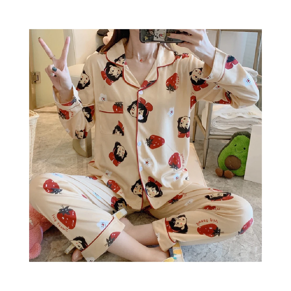 

Manufacturer hot sale v-neck printed pattern ladies pajamas