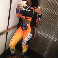 

Stand Neck Contrast Color Letter Motorcycle 2 Piece Sports Suits Women Tracksuit