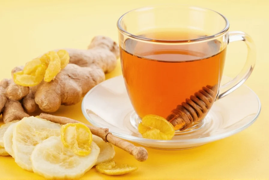 Fresh ginger root and honey being added to teacup