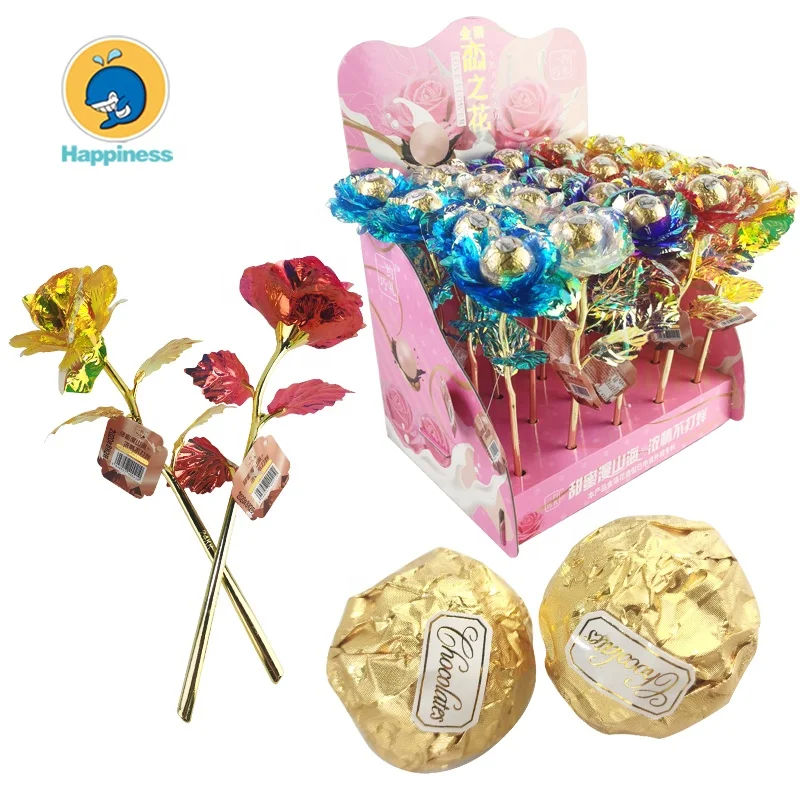 

colorful valentine rose flower chocolate handmade wrapped foil wrapper