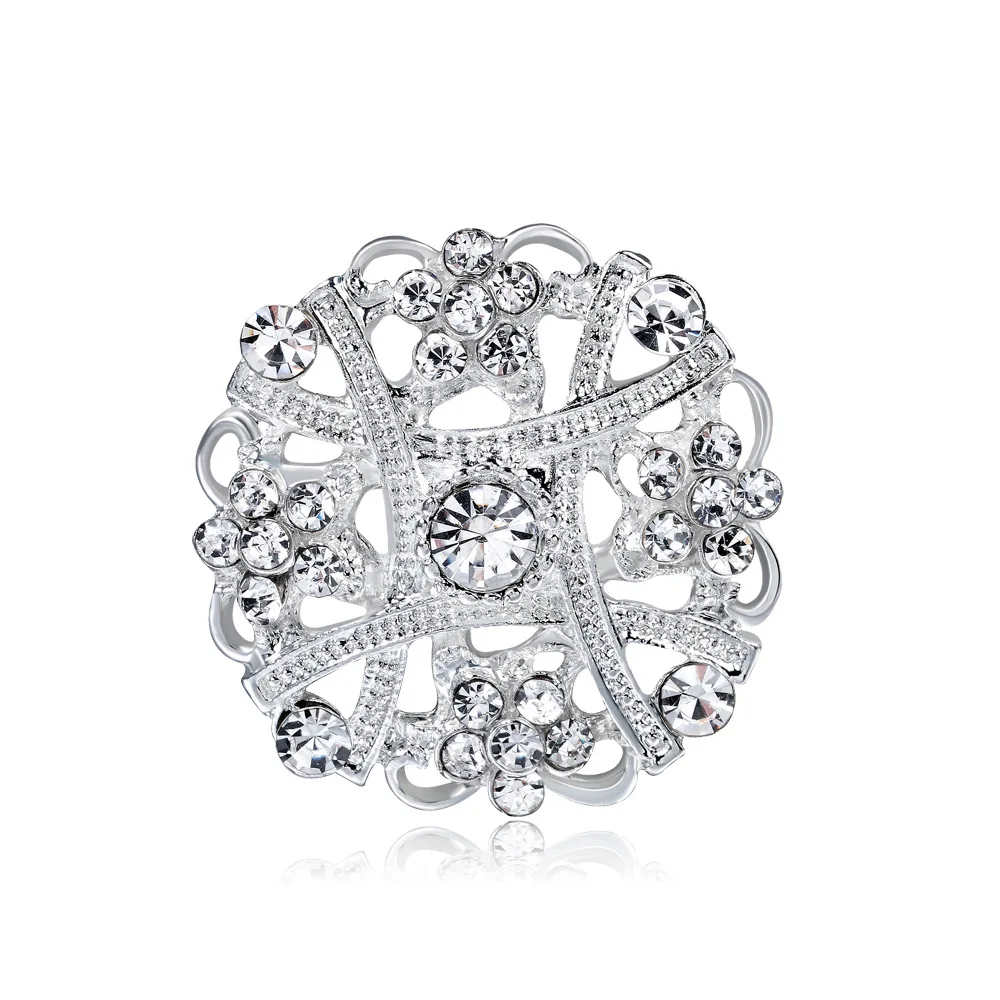 

Fashion Charming Round Flower Crystal Rhinestone Silver-color Brooches for Women Brooch Pins Jewelry