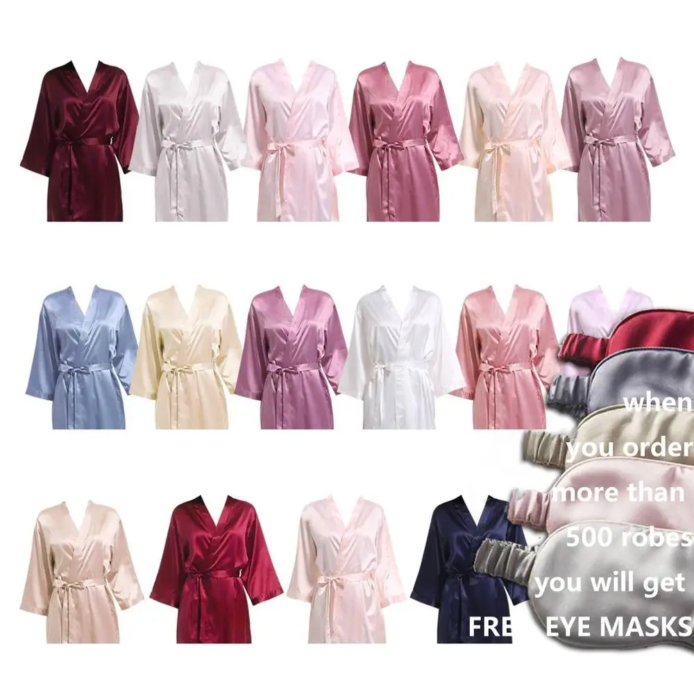 

Plain colors free gift matte satin thick wedding silk robe