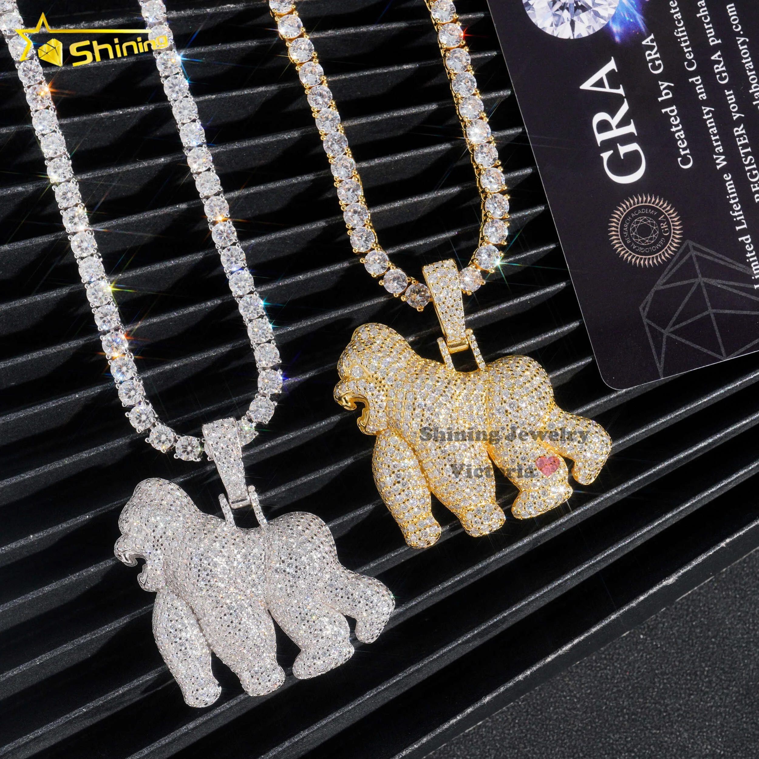 

New fashion design iced out cute 3D gorilla charms 925 sterling silver custom moissanite hip hop pendant