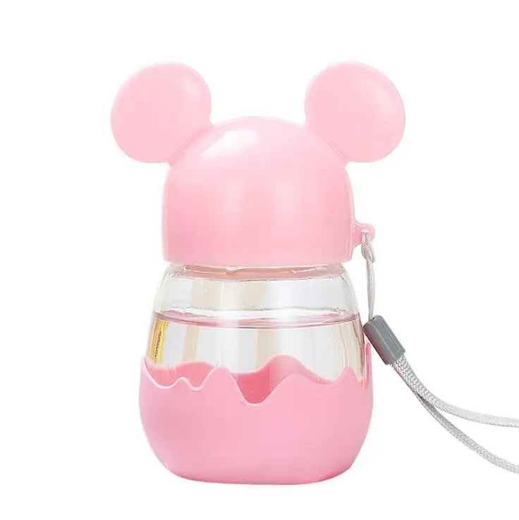 

300ml Mickey Mouse glass water bottle, Red,yellow,pink, blue