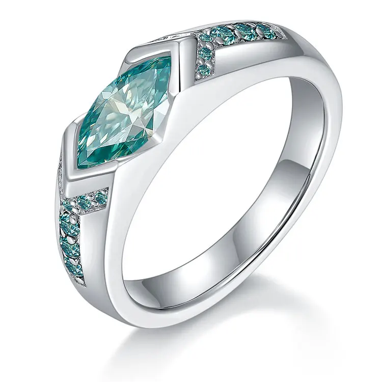 

Fine S925 Sterling Silver Diamond Ring Romantic Vintage Marquise Cut 1 Carat VVS Blue Green Moissanite Rings Gifts for Women Men