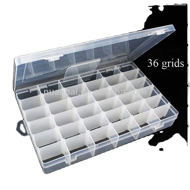 

36 compartments Clear PP Plastic DIY Tool Organizer Storage Box with Adjustable Dividers, Transparent,pink,blue,orange,etc