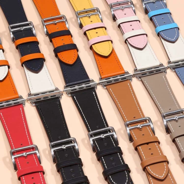 

Leather Loop Stainless Steel Buckle Style Single Tour band Watch Strap For Apple Watch 38 42 40 44 mm, Optional