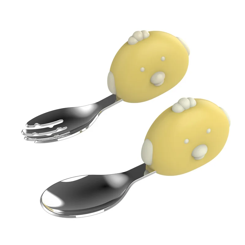 

Spot Carrying Chick Style Training Children's Short Handle Stainless Steel Spoon Set, Customized color