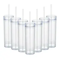 

16oz/480ml acrylic plastic tumbler double wall cup resemble glass fruit juice mug clear skinny with lid straw bottle
