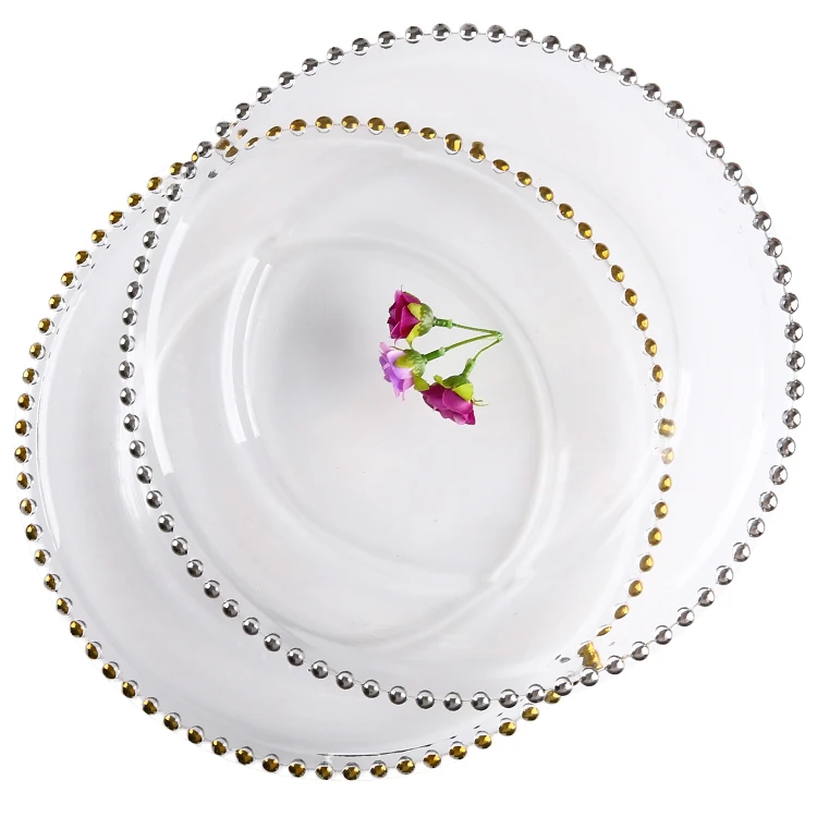 

Luxury Wedding Gold Rim Color Dubai Christmas Tableware Arabic Glass Dishes thanksgiving Charger Plates Dinnerware Sets, Gold silver