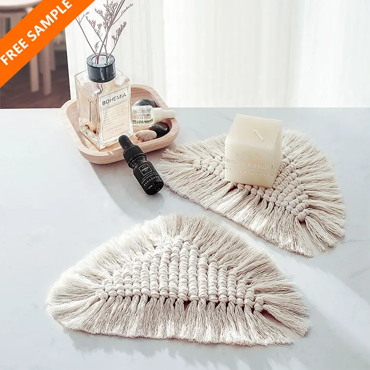 

Christmas wedding luxury table decor tea coffee drink tassels cup mat handmade cotton macrame boho nordic candle coaster