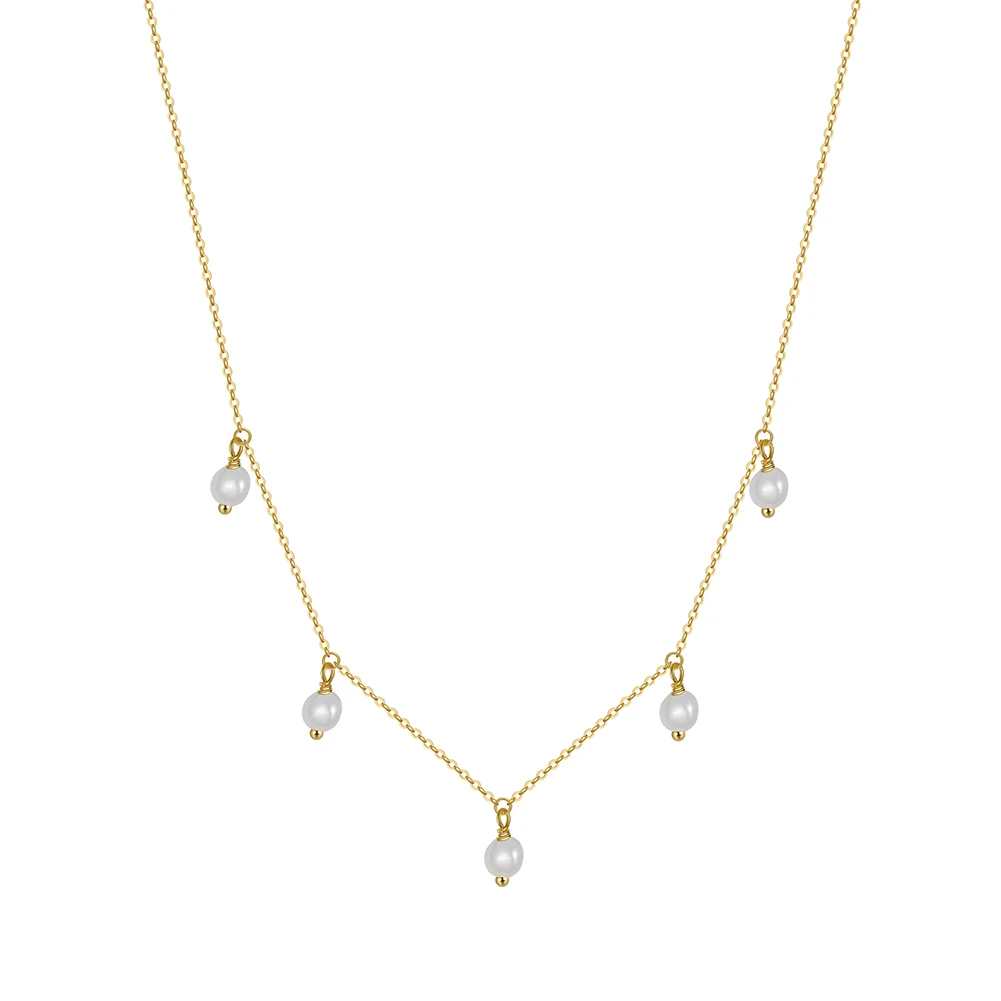 GPN21 Handmade 14K Gold Plated 925 Sterling Silver Hanging Irregular Real Cultured Baroque Pearl Necklace for Women Girl