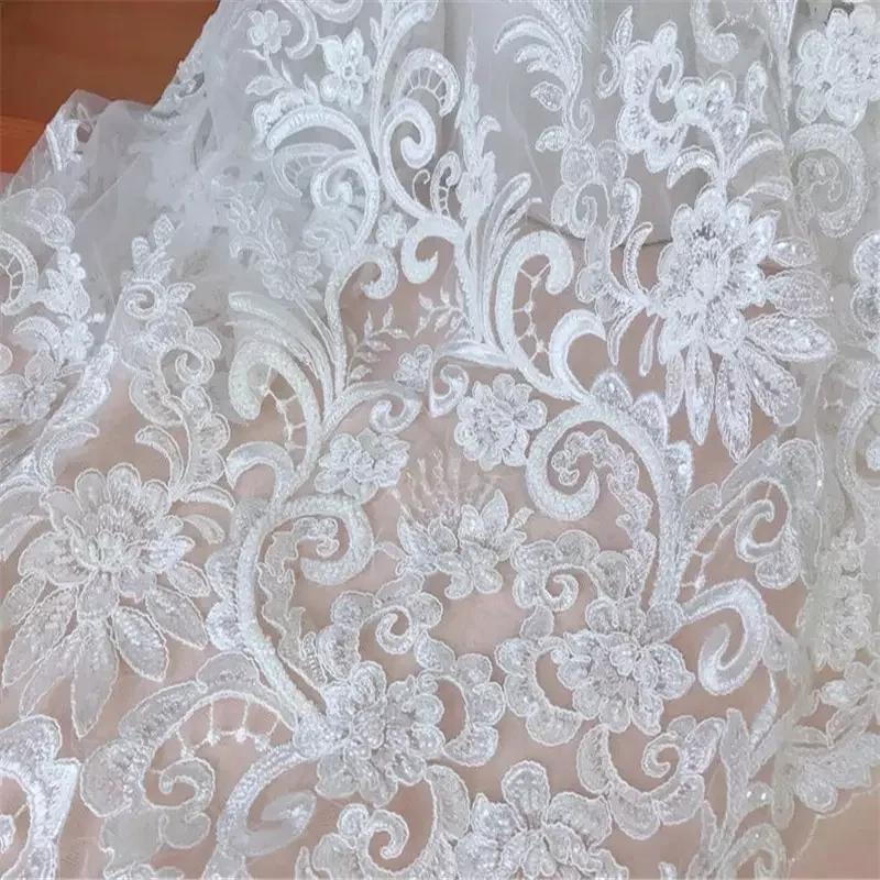 Hc-3966 Hechun Factory Wholesale Cotton Lace Sequin Fabric For Wedding ...