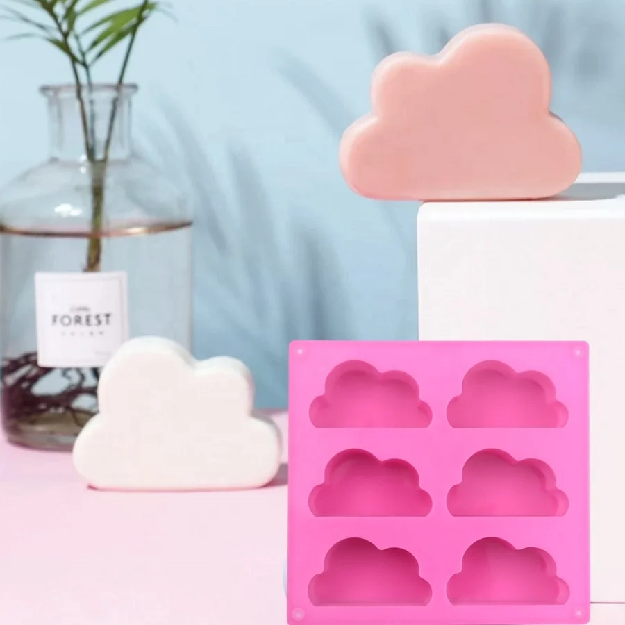 

6 Cavity Hanmade Fluffy Cloud Shape Craft Art Silicone Soap Mold Candle Bathbomb Chocolate Mousse Cake Mold, Pink