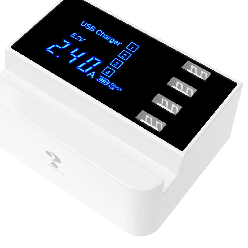 

DP US 4 port USB Charger Station HUB Led Display Mobile Phone Charger For iPhone Samsung with Charger Stand Holder, White